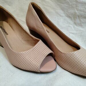 Bottero Annabela Amendoa Leather‎ Peep Toe Wedge Heels